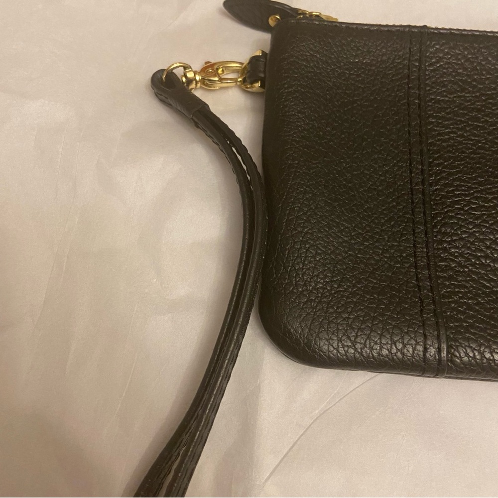 LODIS Logo Pebble Black Leather Zipper Wristlet Clutch with Gold Accents. - Picture 3 of 8